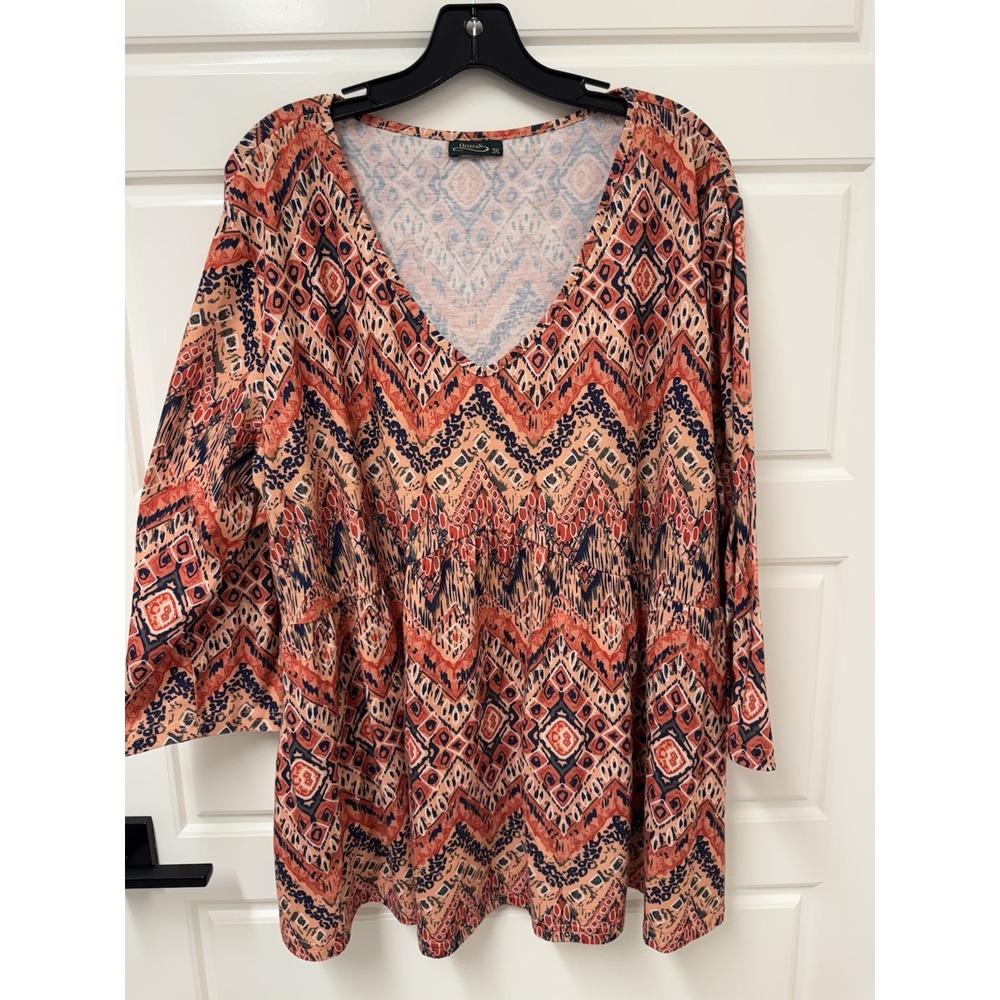 OfeeFan Women 3XL Blouse Pullover V-Neck Multicolor Geometric Print Top